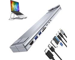 Laptop Verhoger - Koelstandaard Dock - Ergonomisch Werken - 8-in-1 Poorten - 27.6 x 21.2 cm - Zilver