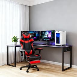 GOTAGEE Gamingstoel Bureaustoel Ergonomische Gamestoel Met Lendensteun un voetpedalen Hoogte en Ligfunctie Zwart-Rood — thumbnail 3