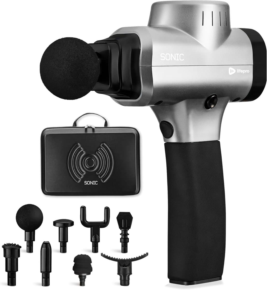 Massagepistool met 8 massagehoofden en 5 snelheidsinstellingen voor diepe weefselmassage — afbeelding 1