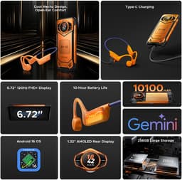 Robuuste Smartphone - DOOGEE S200 VIP - 48 GB RAM+256 GB ROM (TF 2TB) - 10100 mAh - 6,72 inch - Dual SIM 5G - NFC - OTG - GPS - Botgeleidingsheadset - Zwart — thumbnail 4
