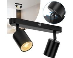 Ronde zwarte GU10 plafondspots, 2 verstelbare en draaibare spots, moderne plafondlamp voor keuken, slaapkamer, woonkamer, hal, GU10 lampen niet inbegrepen