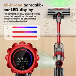 Hiaonyx steelstofzuiger - 9-in-1 steelstofzuiger draadloos - 75000pa - Met dierenborstel - LED Groene Stofdetectielamp - Geschikt voor Tapijten - Harde Vloeren en Dierenharen - 2-liter stofopvangbox - Rood — thumbnail 3