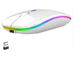 Parosso Draadloze LED Bluetooth Muis - Ergonomisch - RGB - Laptop en Gaming - Draadloos - Wit - Met USB adapter