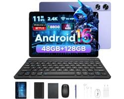Aorlym P11 Pro - Tablet - 48 GB RAM (8+40 GB) + 128 GB ROM (2 TB/TF) - 11 inch FHD+ 90 Hz - Android 16 - 8800 mAh/18 W - T7250 - Dubbele luidsprekers - Gemini AI - Face ID - Widevine L1 - Complete accessoirebundel met toetsenbord en stylus - Paars