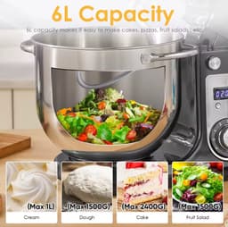 Biolomix Keukenmachine - Keukenmixer - Foodprocessor - Mixer - Blender - Stille motor - Keukenmachines - Mixer met mengkom - Mixers - 6L kom - 1200W - Grijs — thumbnail 3