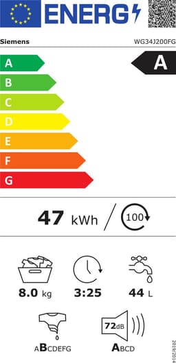 Siemens WG34J200FG - iQ500 - Wasmachine – 8 kg – 1400 rpm – Energieklasse A - smartFinish: vermindert kreukels tot 50% - Home Connect - speedPack L – Versnel programma's — thumbnail 2