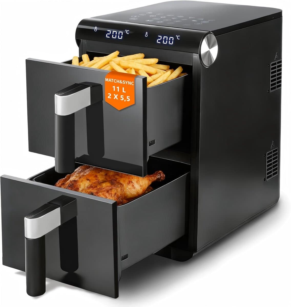 Glitzerlife - Heteluchtfriteuse - Dual-Zone Dual-Chamber 11L Heteluchtfriteuse - 13-in-1 2800W - Touchscreen Timer en Temperatuurregeling - Zwart - Huishoudelijke Heteluchtfriteuse voor Dagelijks Koken — afbeelding 1