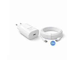 Evy24 USB C Oplader 25W Wit - Snellader Power Delivery - 2M USB C Kabel 60W - Geschikt voor iPhone en Android