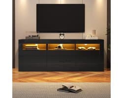 Tv-meubel - Media meubel - Woonkamer entertainment - Smart app bediening - 160x35x60 cm - Hoogglans zwart