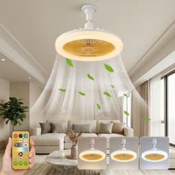 MUPOO Plafondventilator met Licht E27 - 360° Roteerbaar - Dimbaar - Ø 25cm - 3 Kleurtemperatuur & Snelheden - Eenvoudige Montage - Mini Ventilatorlamp voor Kinderkamer & Hal - Geel — thumbnail 1