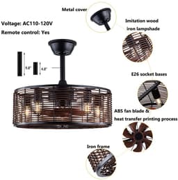 Kooi Ventilator - Moderne Plafondventilator - Zwart/Bruin - 3 Snelheden - 50 cm - Dimbaar Met Afstandsbediening - Kroonluchter Ventilator - Woonkamer Lamp — thumbnail 3