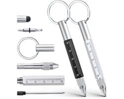 6-in-1 multitool gadgets voor mannen: alles-in-één pen met stift, stylus, liniaal, sleutelhanger en schroevendraaiers (zwart) - cadeau voor vader, opa.