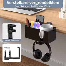 Koptelefoon Houder voor onder Bureau –Met opbergdoos- Verstelbare Headset Stand – Hoofdtelefoon Headset Houder Bureau – Universele Koptelefoon Haak - Zwart — thumbnail 2