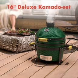 KitchenBrothers Kamado BBQ - 16 Inch Houtskool Barbecue - 34⌀ cm - PFAS-vrij - Deluxe Set - Egg BBQ met Accessoires - Groen — thumbnail 2