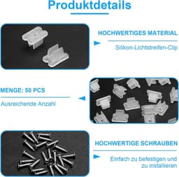 Waterdichte LED-lichtstripclips - Montagebeugelclips - 50 stuks - Geschikt voor 5-6 mm siliconen LEDstriphouder - Inclusief schroeven - Transparant - Installatieaccessoires - Bevestigingsclips — thumbnail 3