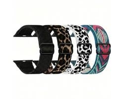 set van 4 horloge bandjes voor dames heren nylon geweven smartwatch band geschikt voor Apple Watch 42mm (serie 1 / 2 / 3) / 44 mm / 45 mm / 46 mm (serie 10 / 11) / 49 mm (Ultra 1 / 2 / 3) – verstelbare woven band