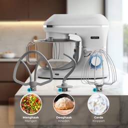 Fentic Keukenmachine - 2000W - RVS Mengkom (6,2 L) - Keukenrobot - Foodprocessor - Mixer met Garde, Deeghaak en Menghaak - Incl. extra Accessoires - Zilver — thumbnail 3