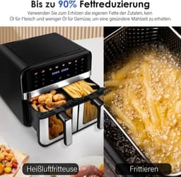 Heteluchtfriteuse XXL met 2 Compartimenten - 9 Liter - 8 Programma's - Olievrij Frituren — thumbnail 5
