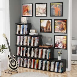 SNJY® Platenspeler Meubel - Platenspeler Kast - LP Houder - Platenhouder - 32L x 42B - 36H cm - Vintage Zwart — thumbnail 2