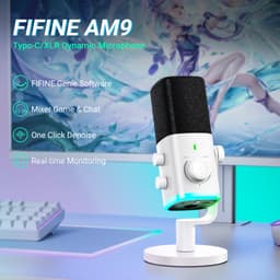 FIFINE AM9 - Gaming Microfoon Dynamische - Podcast Streaming PC PS4 PS5 - Ruisonderdrukking - Touch Mute Knop - USB RGB - Wit — thumbnail 5