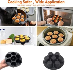 2-delige siliconen muffinvorm met 7 cupjes voor airfryer (3,5-5,8 liter), antiaanbakvormpjes voor muffins, ronde cupcakevormpjes voor thuisgebruik, ideaal voor het maken van mini-quiches, muffins, cakejes en taartjes (zwart - 17,5 cm) — thumbnail 4