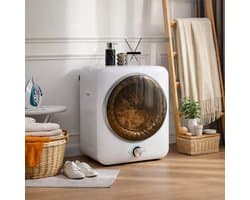 OKWISH Wasdroger – Compact En Stil Drogen – 3 Kg – ABS En Staal – Wit – Wandmontage Of Vloerplaatsing – 8 Programma’s