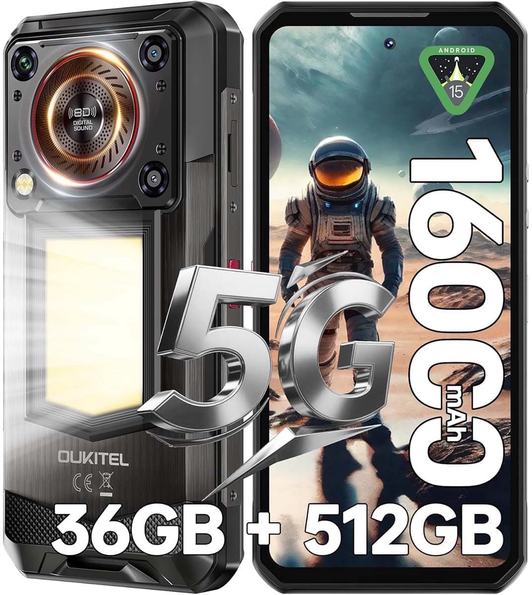 OUKITEL WP56 Robuuste Smartphone 5G - 36GB RAM - 512GB ROM - 16000 mAh - Android 15 - 6,8 inch - 108MP Camera - IP68/IP69K Outdoor Telefoon - Zwart — afbeelding 1