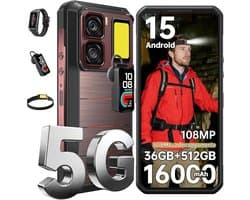 Oukitel WP300 Robuuste Smartphone 5G - IP68/IP69K Outdoor Telefoon - 12GB RAM - 128GB ROM - 16000mAh 120Hz - 6,8 inch FHD+ scherm - Met Afneembare Module Oortelefoon, Kamplampje - Rood