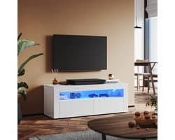 Modern Wit TV Meubel Hoogglans met RGB LED Verlichting 120 cm - Stijlvolle Woonkamermeubel