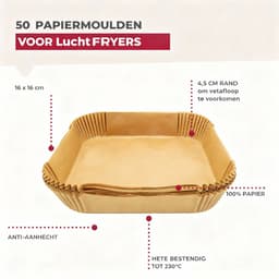 50 Papieren bakvormpjes voor airfryer vierkant 16 cm Fackelmann Diversen — thumbnail 2