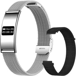 WizBay Premium Select® Smart Bracelet 2026 - Ultradun 2,8 mm - Hartslag en SpO2 - Slaapmonitor - 5ATM Waterdicht - Fitness Tracker - IPS Screen - Android en iOS - Zilver RVS Band extra Zwarte Siliconen Band — thumbnail 1