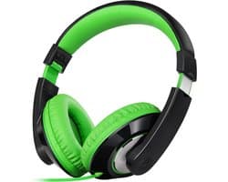 VH Supplies® Koptelefoon Kinderen met Draad - Kinderkoptelefoon - Bedrade Hoofdtelefoon - 98dB - Groen-Zwart