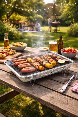 XXL Wegwerp Barbecue – 48 x 31 cm – Inclusief Briketten en Standaard – Wegwerp BBQ – Tafel BBQ voor Camping of Picknick – Houtskoolbarbecues – Zilver — thumbnail 2