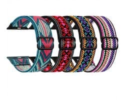 Meerkleurig horloge bandjes set dames heren nylon geweven smartwatch band geschikt voor Apple Watch 38 mm / 40 mm / 41 mm / 42 mm (serie 10 / 11) – verstelbare woven band – set van 4 vervangende bandjes