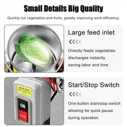Keukenmachine Groentesnijder - Commerciële Snijder - Dierenvoer Bereiden - Hoge Capaciteit 120kg/u - 30x30x55cm - Zilver — thumbnail 5