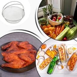 Airfryer Mand - Heteluchtfriteuse Accessoire - Gezond Koken - 360 Graden Verwarming - 21cm Diameter - Zilver — thumbnail 2