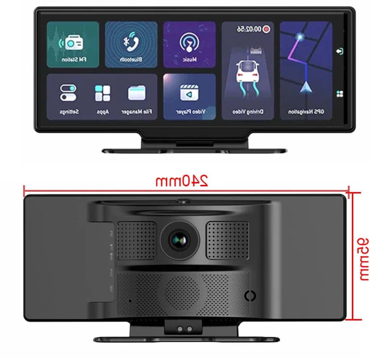 Dashcam voor Auto - 10.26” Touchscreen Dashcam - 4 Camera’s - 4G Android 8.1 - 360° Panorama - GPS & ADAS - Parkeermodus - Zwart — afbeelding 1
