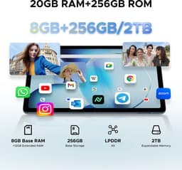 DOOGEE T36 Tablet met toetsenbord 12"+ 90Hz Android 15 32 ​​GB RAM + 256 GB ROM 8800 mAh batterij Twee simkaart BT 5.0 FaceID,Blauw — thumbnail 3