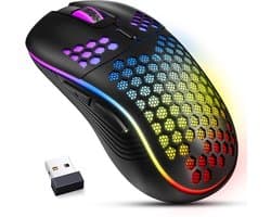 Draadloze Gaming Muis - RGB – Oplaadbaar - 1600 DPI - USB - Ergonomisch - Voor PC & Laptop