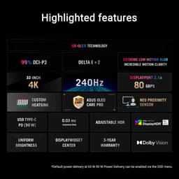ASUS ROG Swift OLED PG32UCDMZ - 4K OLED Gaming Monitor - USB-C 90W Power Delivery - 0.03ms - 240Hz - 32 inch — thumbnail 5