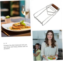 2-stuks Gripper Bowl -Roestvrijstalen klem voor hete schotels - Komklem - Multifunctionele klem voor potten en borden - Houten handvat - Opvouwbaar - Geschikt voor het verwijderen van schotels uit ovens, airfryers, magnetrons en stoomkokers - Zilver — thumbnail 5