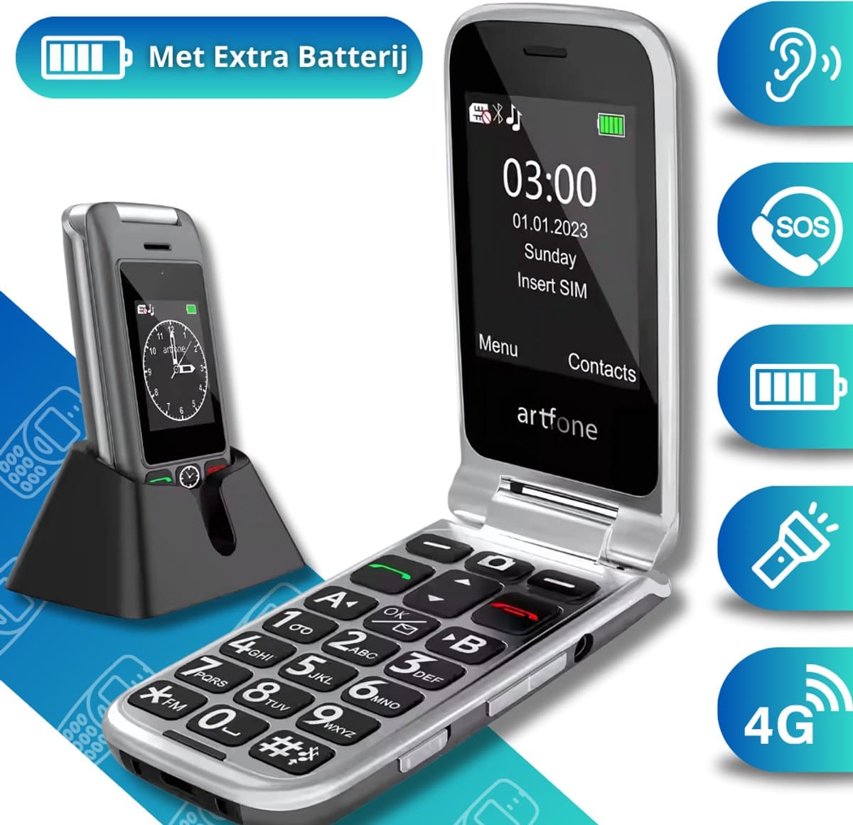 Senioren Telefoon met Extra Batterij - Simlock vrij - Klap GSM - Dubbel Klapbaar scherm — afbeelding 1