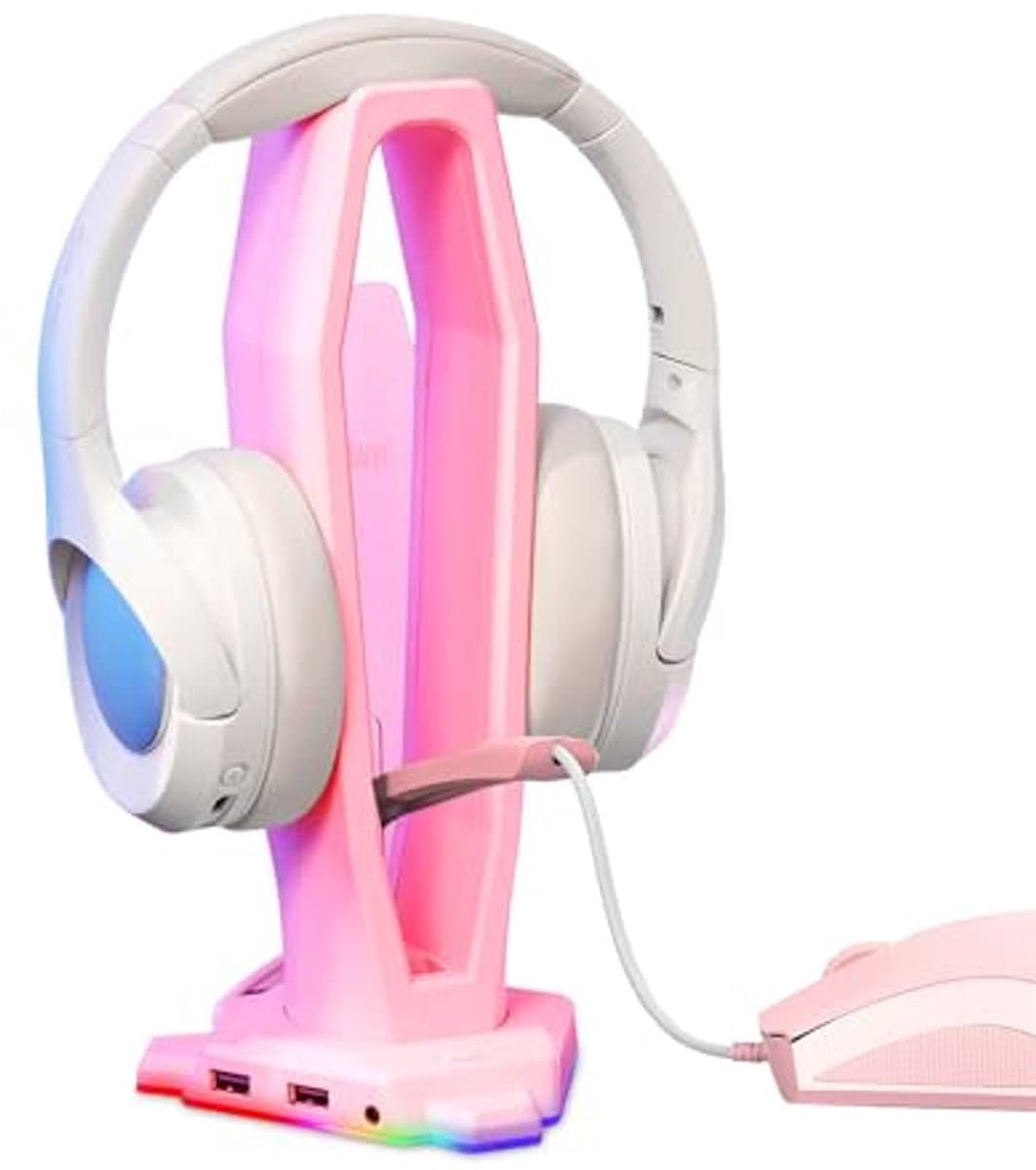 4-in-1 Hoofdtelefoonstandaard met RGB-verlichting en USB-poorten - Gamingaccessoires voor Desktop — afbeelding 1
