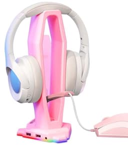 4-in-1 Hoofdtelefoonstandaard met RGB-verlichting en USB-poorten - Gamingaccessoires voor Desktop — thumbnail 1