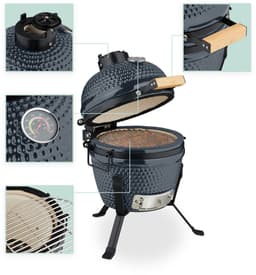 Kamado barbecue - Ø 26 cm - keramisch - met thermometer - deksel - grijs — thumbnail 4