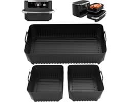 TOVBMUP Airfryer-accessoires - Geschikt voor Ninja Af500 - 1 10,4L en 2 5,2L - Herbruikbare siliconen bakplaten - Geschikt voor Dual Zone Airfryers - Geschikt voor Ninja Airfryer-accessoires - Zwart