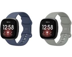 Strap-it Smartwatch bandjes set – siliconen horlogebandjes geschikt voor Fitbit Versa 3 / Versa 4 / Sense / Sense 2 – Donkerblauw & Grijs – Maat S (2-pack)
