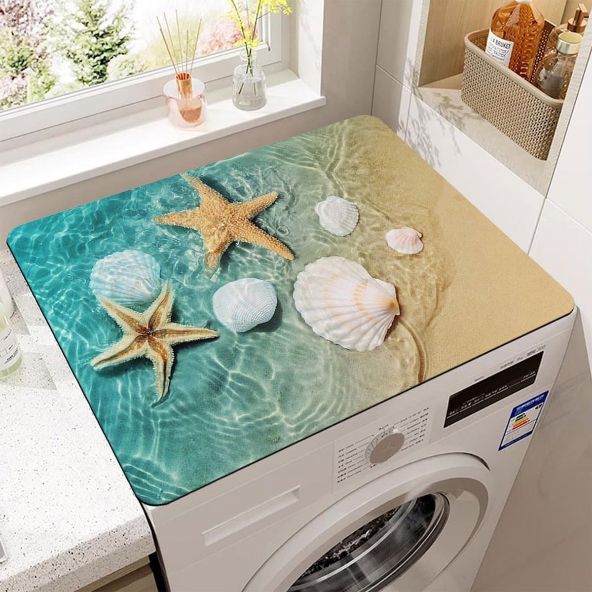 Wasmachinehoes, 60x60 cm antislip beschermmat voor wasmachine bovenkant, geschikt voor wasmachine, droger, keuken, badkamer, camper — afbeelding 1