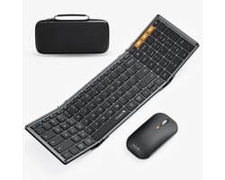 Opvouwbaar Bluetooth Toetsenbord en Muis – Full-Size Draadloos Toetsenbord met Draadloze Muis – Reis Toetsenbord en Muis Set – Voor Laptop, Tablet, iPad, Smartphone, Windows, Android & iOS – Space Grey
