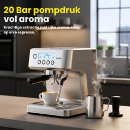 Espressomachine Pro 20 Bar - Piston Koffiemachine Melkopschuimer RVS - Instelbare Extractietemperatuur - Pistonmachine Espresso, Cappuccino & Latte - 2,2 Liter Waterreservoir - COOK-IT — thumbnail 5